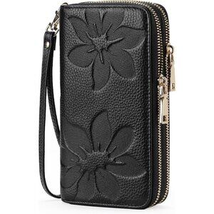 ❤️Women Wallet Large Capacity Double Zip Card Phone Holder Wristlet Leather Bag